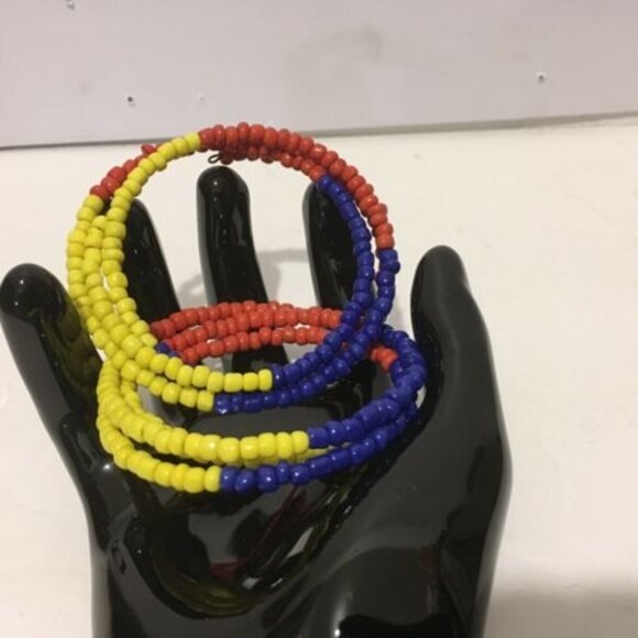 Memory Wire Seed Bead Coil Bracelets Lot of 2 Primary Colors - Picture 6 of 9